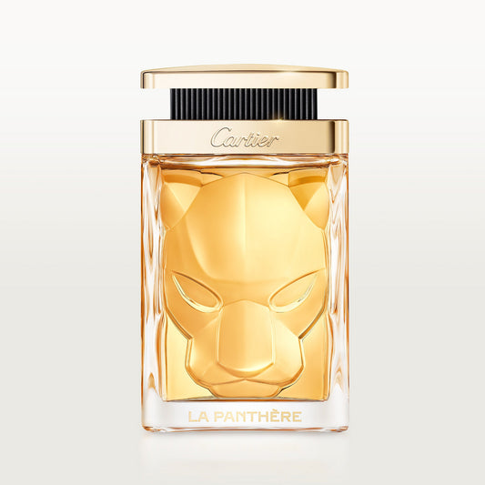 Flacon La Panthère Parfum – design facetté avec tête de panthère gravée

