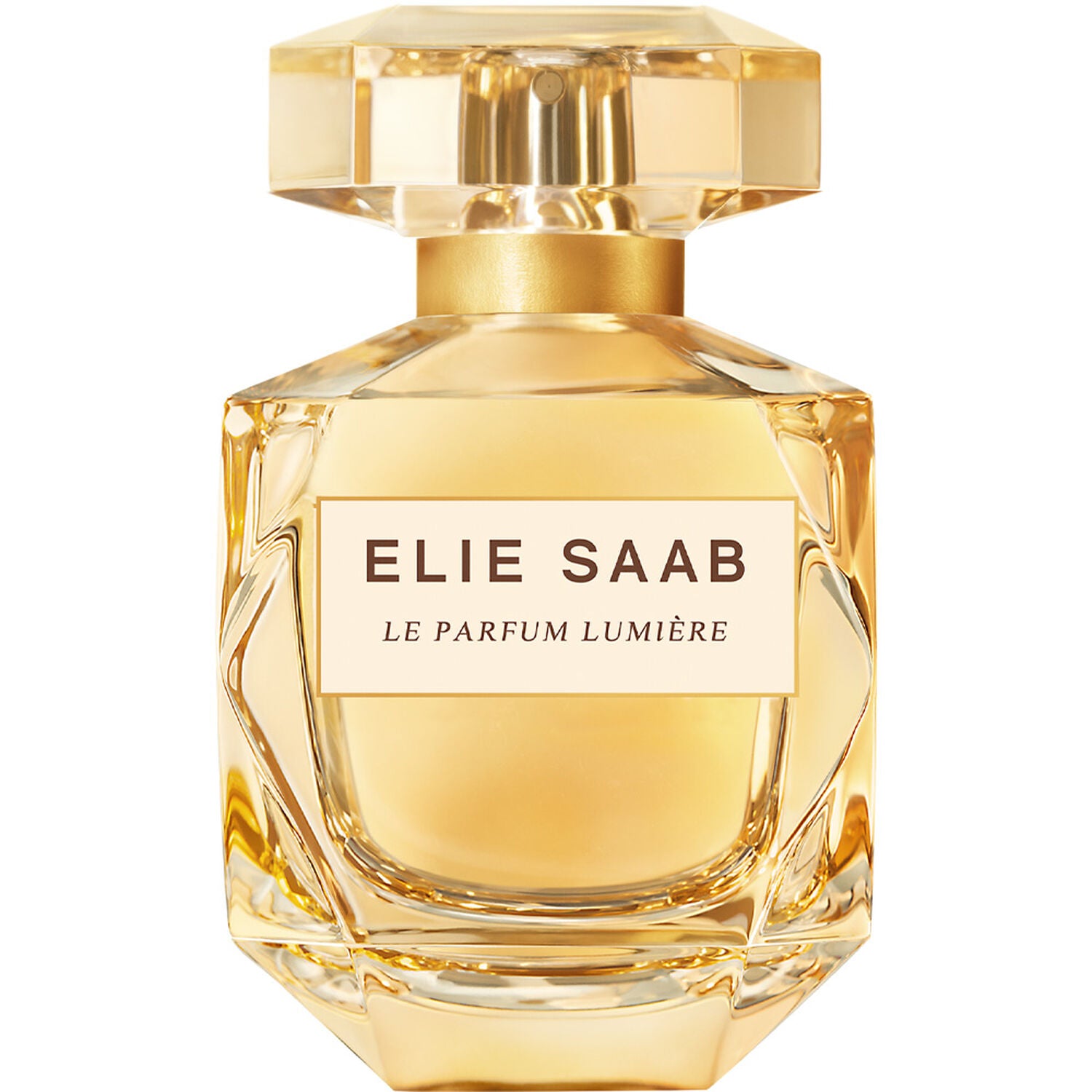 Flacon du Parfum Lumière d’Elie Saab baigné de lumière dorée. Livraison gratuite

